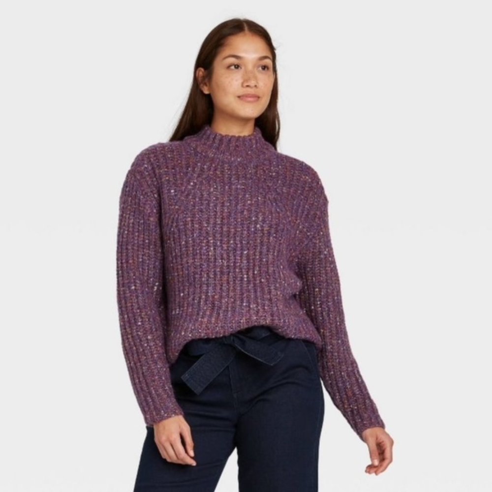 A New Day Mock Neck Speck Sweater
